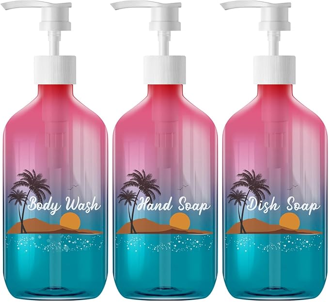 Empty Plastic Bottles with Pump Dispenser, 500ml Gradient Bottle, 3 Pack