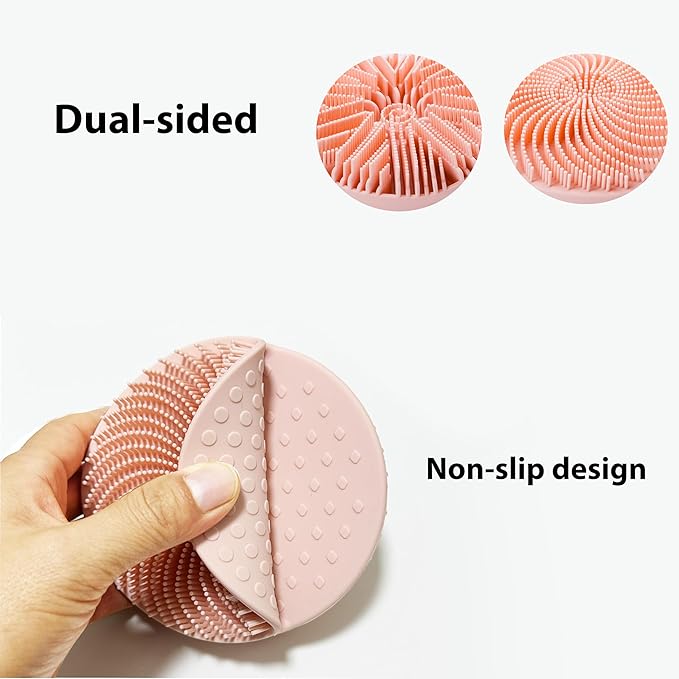 MtBoi 2 Pack Silicone Exfoliating Body Scrubber, Silicone Body Brush, Soft Silicone Loofah for Sensitive Skin, Shower Head Massager, Easy to Clean, Lathers Well(Pink&Black)