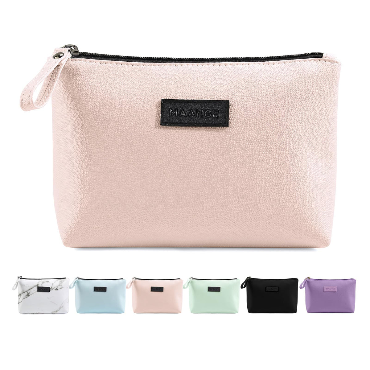 MAANGE Cosmetic Bags for Women Small Makeup Bag for Purse Pu Leather Makeup Pouch Travel Makeup Bag with Zipper Make Up Bag for Travelling (Blue)