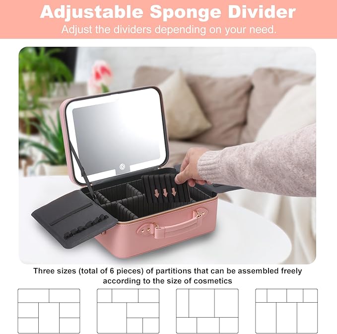 Mocado Travel Makeup Bag with Mirror Makeup Case with Brushes Dividers