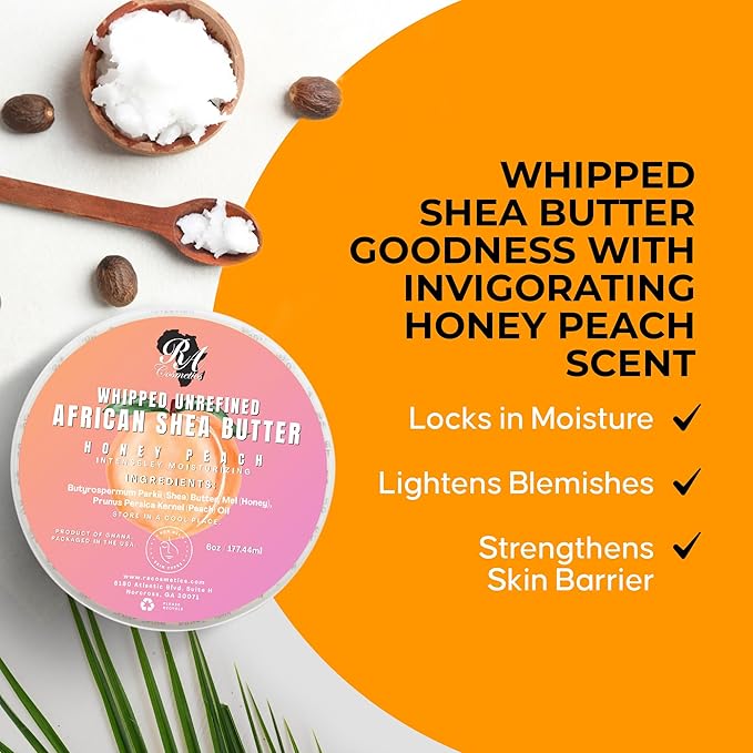RA COSMETICS Whipped Shea Butter, Honey Peach, 12oz