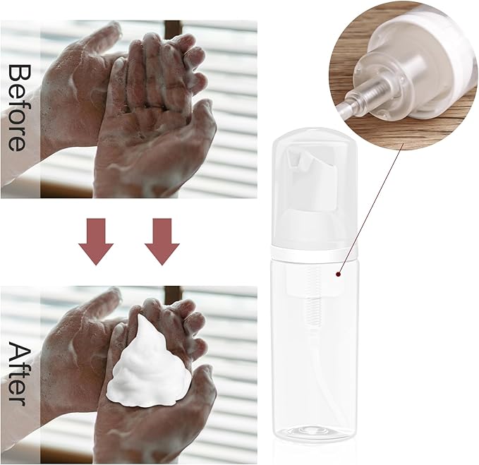 Zuihug 2oz Plastic Foam Pump Bottle, Empty Bottle Travel Foaming Dispenser for Hand Soap, Shampoo (2Pcs, 60ml)