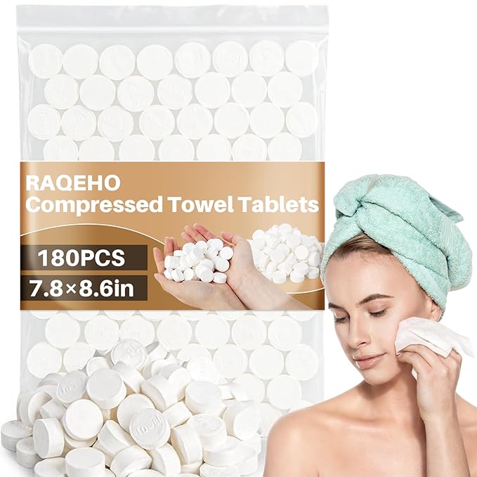 RAQEHO 100 Compressed Towel Tablets - Face Towels Disposable for Travel