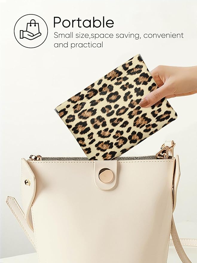 Ksriylm Leopard Leather Small Makeup Pouch for Women,Cosmetic Accessories,Waterproof and Portable Cosmetic Bag,Self-closing, No Zipper, Aesthetic Storage Pouch,Lipstick for Purse,Apricot Color