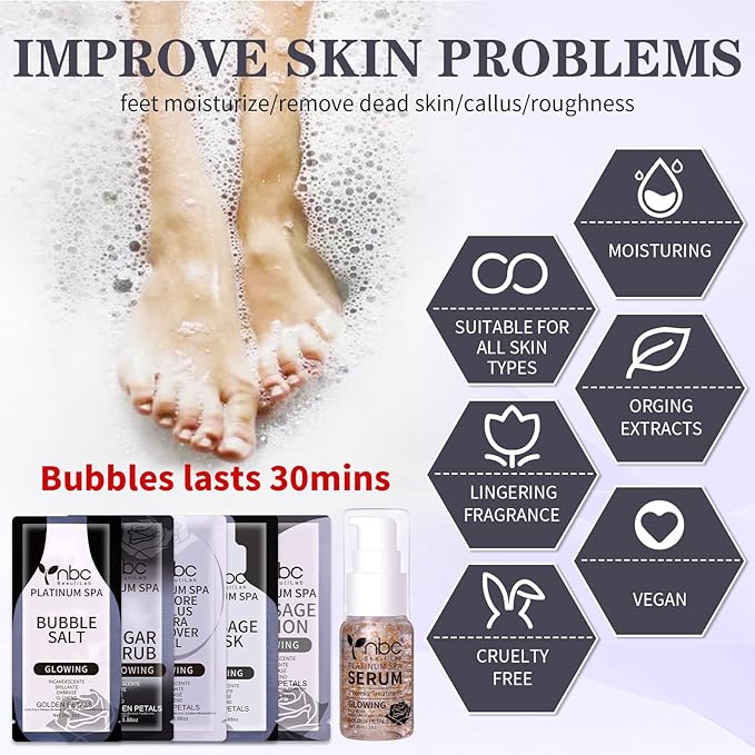 nbc BeautiLab Pedicure Foot Soak Set - Upgraded 6 in 1 Foot Spa, Foot Bath Spa, Pedicure Kit, Foot Soak for Tired & Dry Cracked Feet, Athletes Feet, Bad Odor, Softens Calluses,Golden Petals