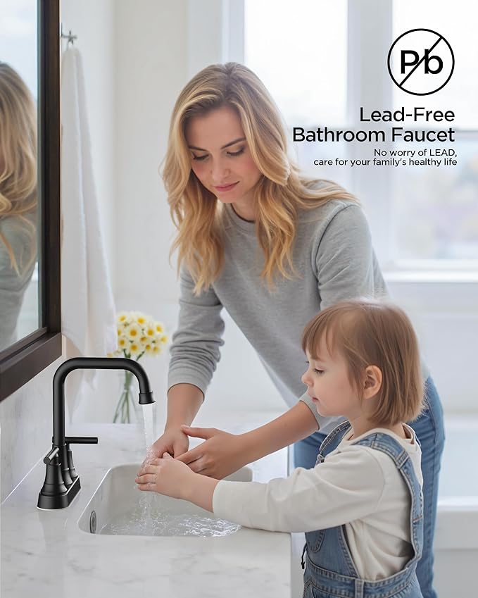 FORIOUS RV Bathroom Sink Faucet 2 or 3 Hole Matte Black, 4 Inch Cenerset Bathroom Faucet with Pop-up Drain for Vanity Restroom and Supply Lines, 2-Handle Design