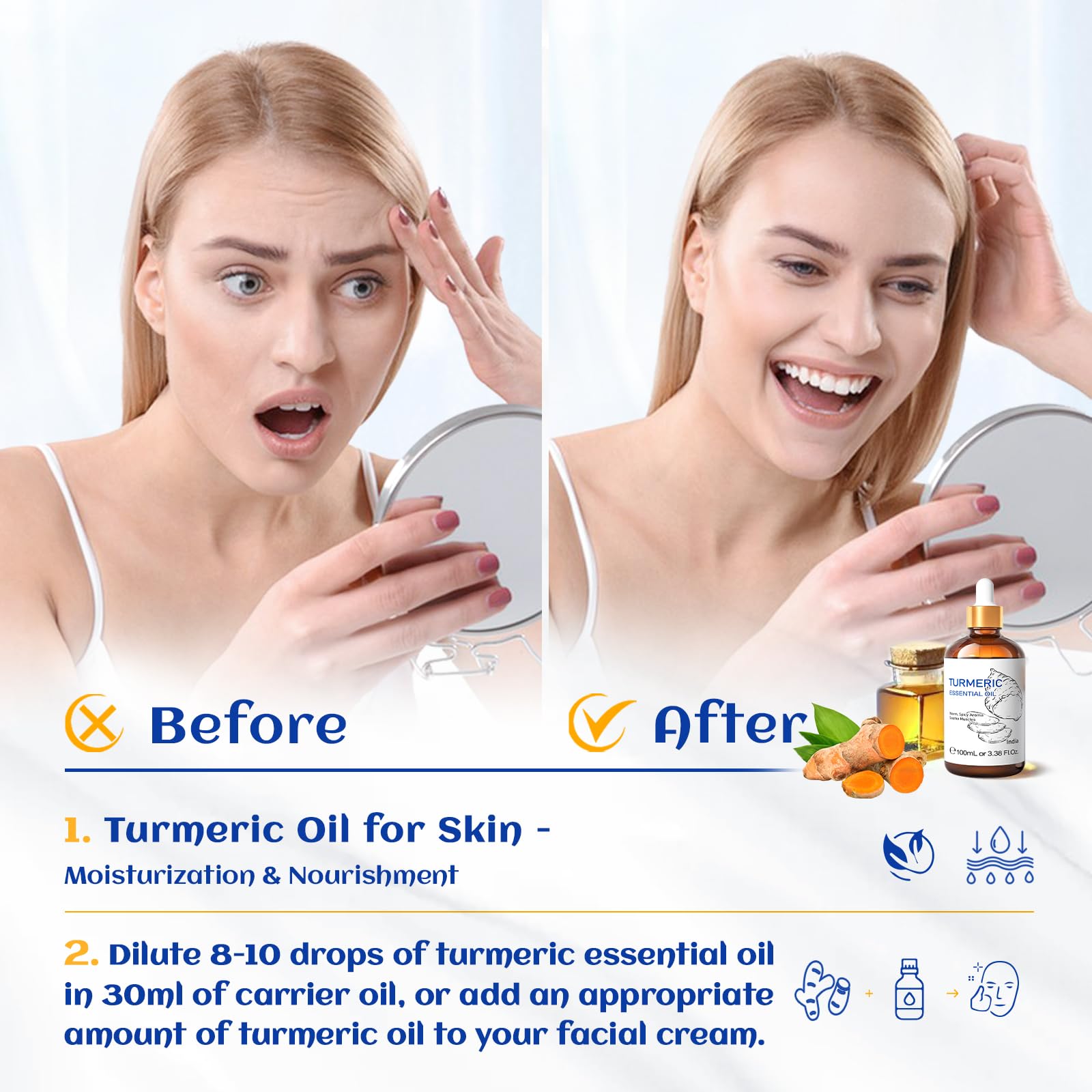 HIQILI Turmeric Oil for Face, Skin Care & Aromatherapy