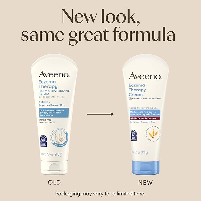 Aveeno Eczema Therapy Daily Moisturizing Body Cream for Itchy, Dry, Sensitive Skin, Soothing Eczema Relief Cream, Colloidal Oatmeal Skin Protectant, Dye-, Steroid- & Fragrance-Free, 7.3 oz