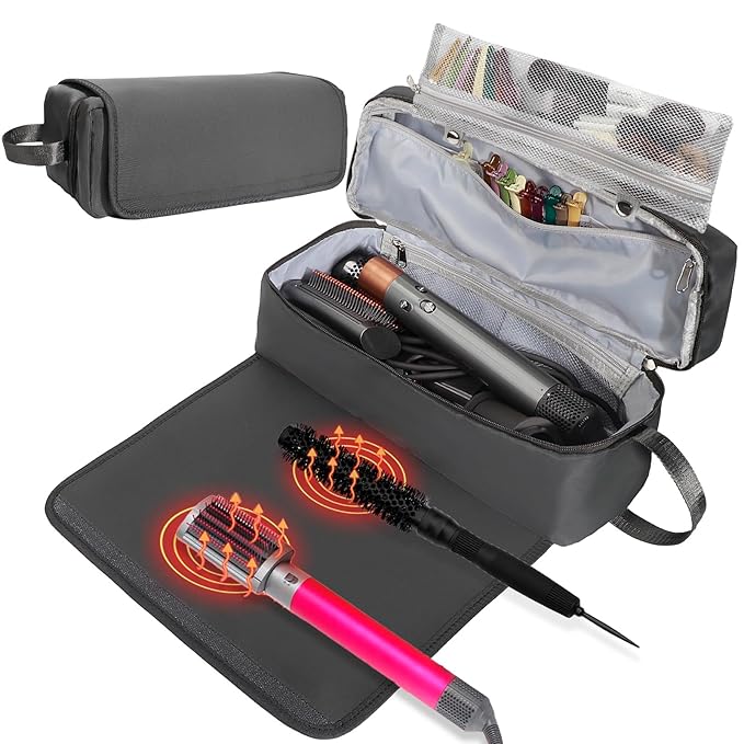 FAMOPLAY Hair Tools Travel Bag with Heat Resistant Mat Hair Styling Accessories Storage Case for Hair Dryer Flat Iron Straightener Curling Iron Haircare Accessories Travel Essentials for Women