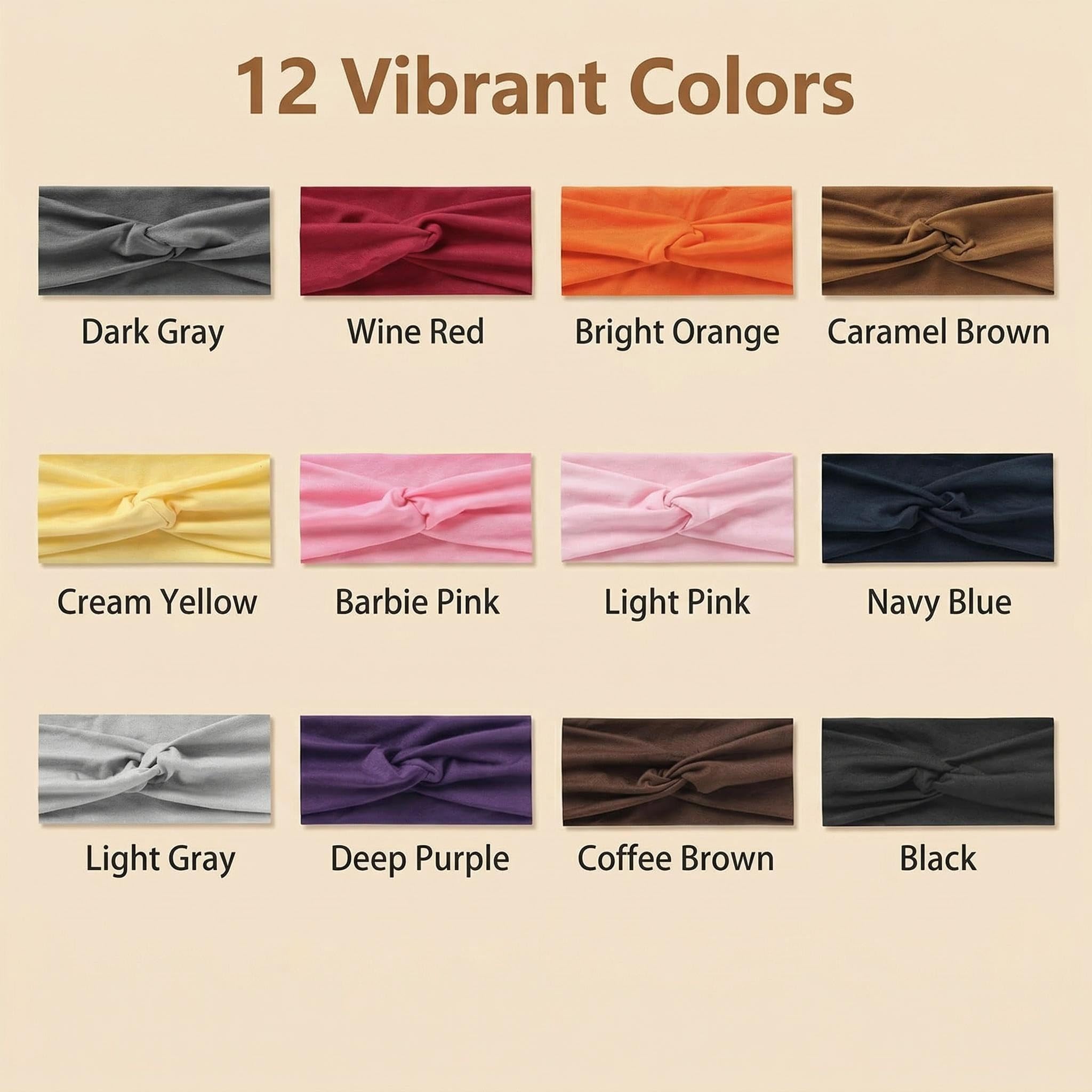 Stretchy Wide Headbands for Women - 12 Pcs Non Slip, Absorbed Sport Headband Soft Twist Knotted Headbands for Daily Life Yoga Workout (12 Color2)