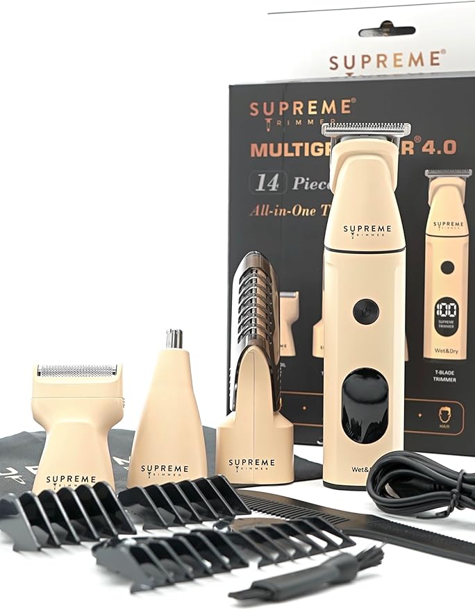Supreme Trimmer All-in-One Multigroomer | No-Nick, Nose/Ear/Pubic & Full Body Grooming Kit | LCD Display, Rechargeable & Waterproof Men's Hair Trimmer | SMG3040
