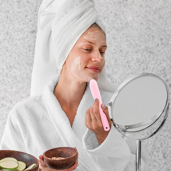 Ymapinc 6 Pcs Facial Spatula, Reusable Plastic Face Spatula Makeup, Skincare Lotion Scoop Applicator Tool, Cosmetic Spatulas for Cream Mixing, Jar Scraping, Makeup & Skincare Tools (Pink)