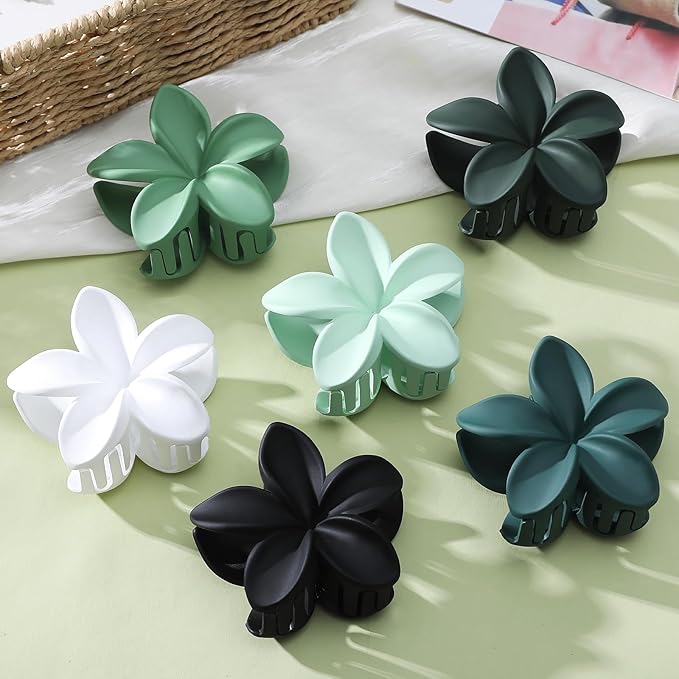 Sisiaipu Flower Hair Clips for Women 6 Pcs Hawaiian Large Claw Clips Plumeria Medium Hair Claw Clips for Thick Thin Hair Hibiscus Tropical Beach Hair Accessories for Women Girls and Girls (Green)