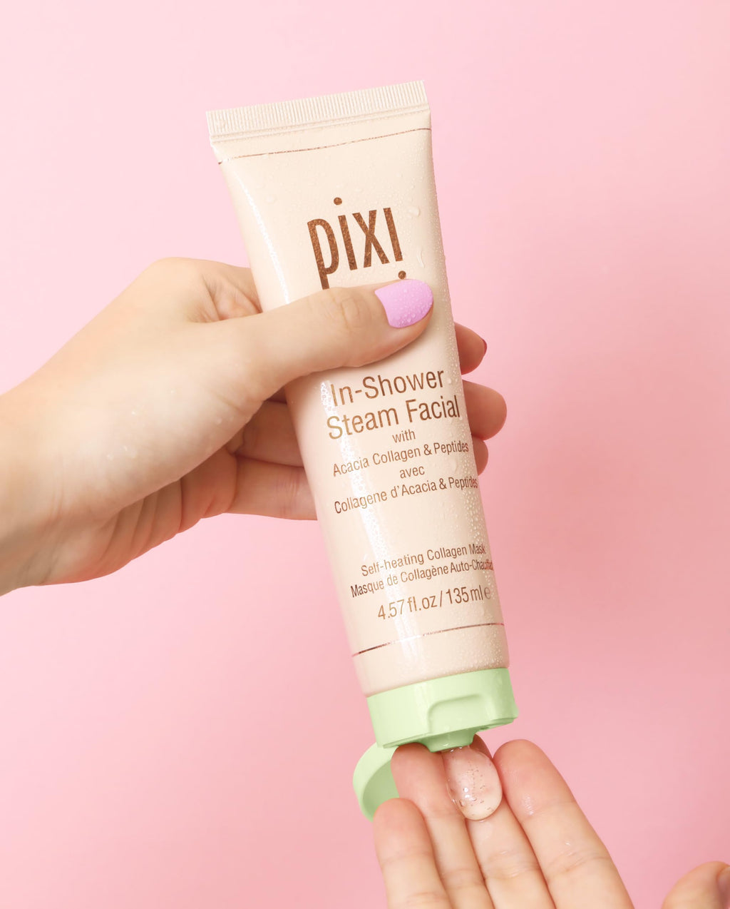 Pixi In-Shower Steam Facial | Gel-to Oil Cleanser for Radiant Skin | Deeply Nourishes, Softens & Tones | Self-heating for Use in Shower or Bath | 4.6 fl oz/ 135 ml