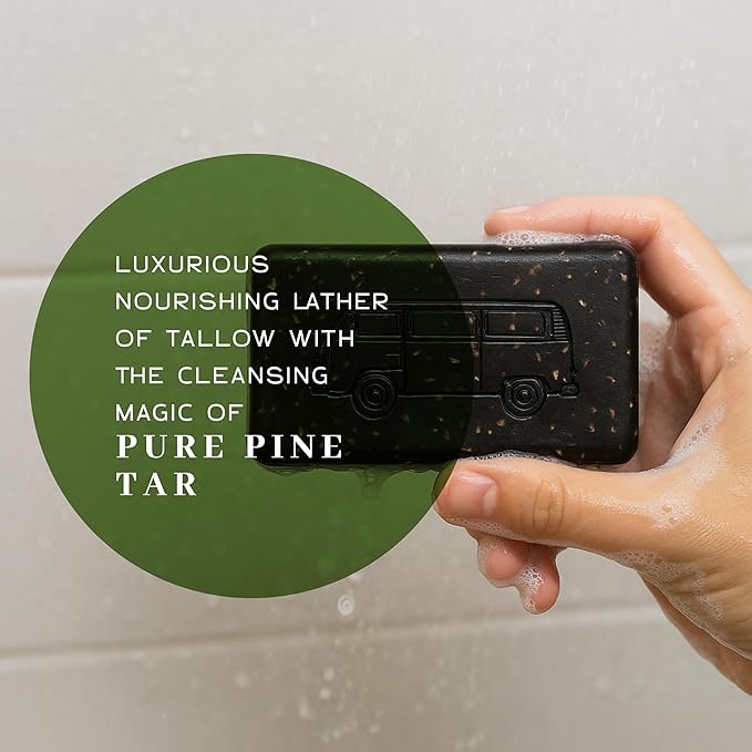 VanMan Tallow & Pine Tar Soap Bar – Grass-Fed Beef Tallow with Organic Oatmeal, Charcoal & Essential Oils – Exfoliating Face & Body Soap, 3.8oz - 2 Pack