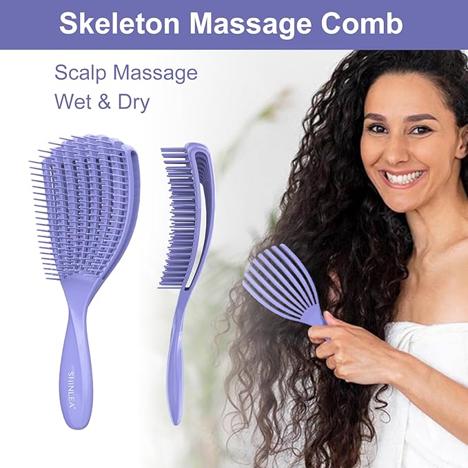 Detangler Brush for Curly Hair, Hairbrush for Wet Dry Thick Thin, Easily Comb Through Curl Hair and Reduces Breakage, Curly Brush for Women Men Kid (Purple)