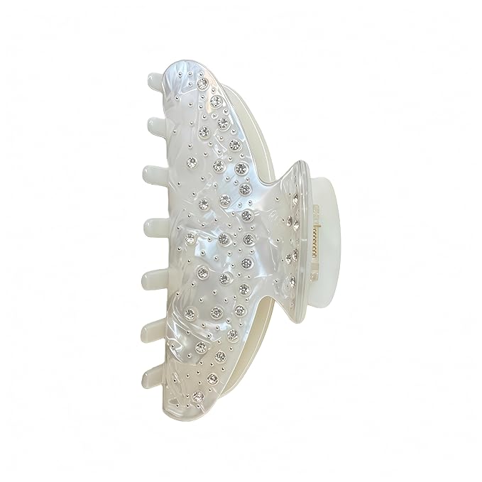 OideGuiing Durable Acetate Hair Clips - 4-Inch Shiny White Claw Clips for Fine and Thick Hair (Shiny White)