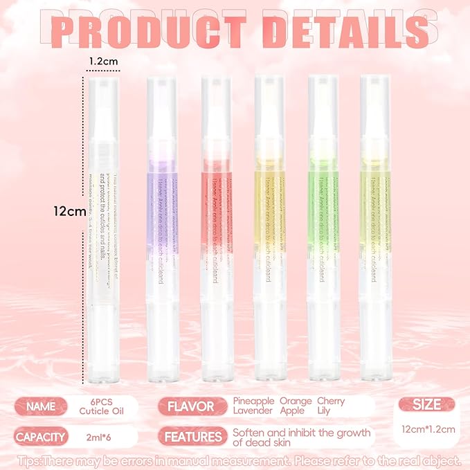 Meschett Nail Nutrition Pen,6PCS Nail Cuticle Oil Pen Set Nail Nutrition Oil Nail Care for Repairing Cracked & the Dry Cuticle (Mix Flavors)