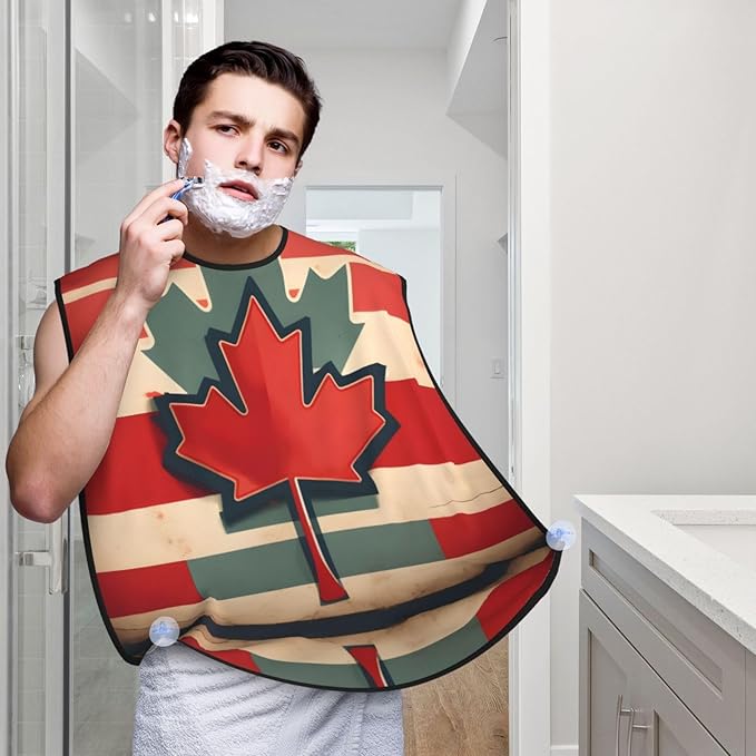 NOUZU Retro Canada Flag Pattern Print Beard Bib Apron For Men, Beard Hair Catcher For Men Shaving Trimming,Beard Cape Cloth