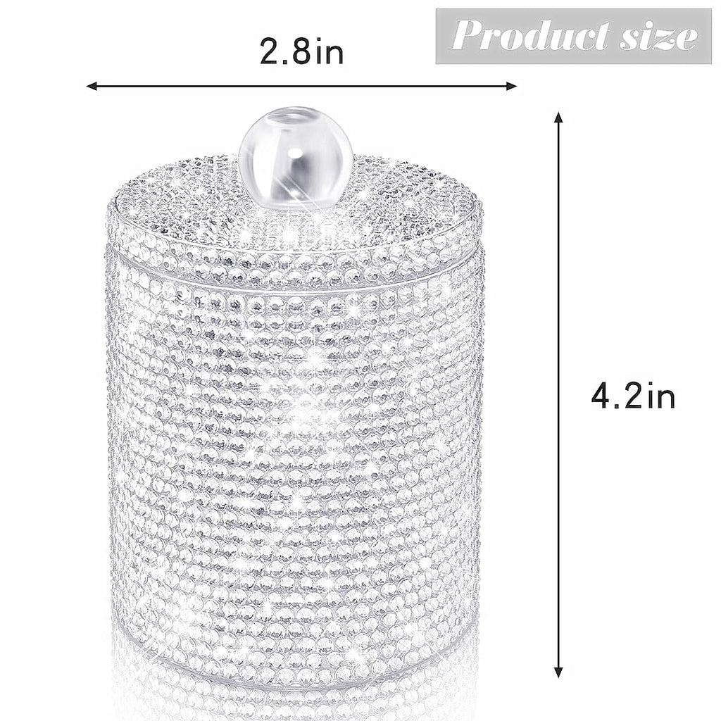 Yivaiks Bling Qtip Dispenser for Cotton Swabs, Balls, Pads, Floss Picks- Small Plastic Canister Apothecary Jar,Bathroom Essentials Accessories Decor, Vanity Makeup Qtip Holder Storage Organizer (1)