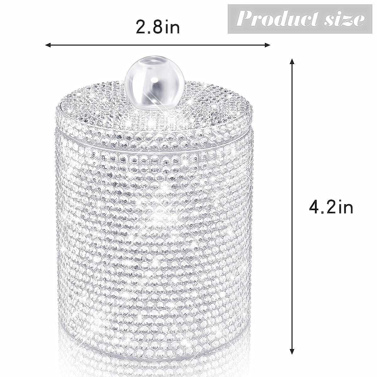 Yivaiks Bling Qtip Dispenser for Cotton Swabs, Balls, Pads, Floss Picks- Small Plastic Canister Apothecary Jar,Bathroom Essentials Accessories Decor, Vanity Makeup Qtip Holder Storage Organizer (1)
