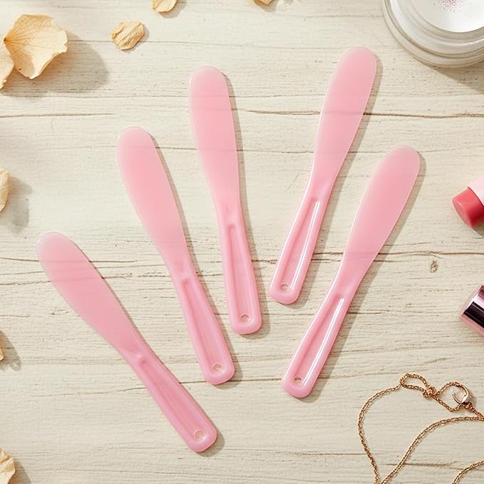 Ymapinc 6 Pcs Facial Spatula, Reusable Plastic Face Spatula Makeup, Skincare Lotion Scoop Applicator Tool, Cosmetic Spatulas for Cream Mixing, Jar Scraping, Makeup & Skincare Tools (Pink)