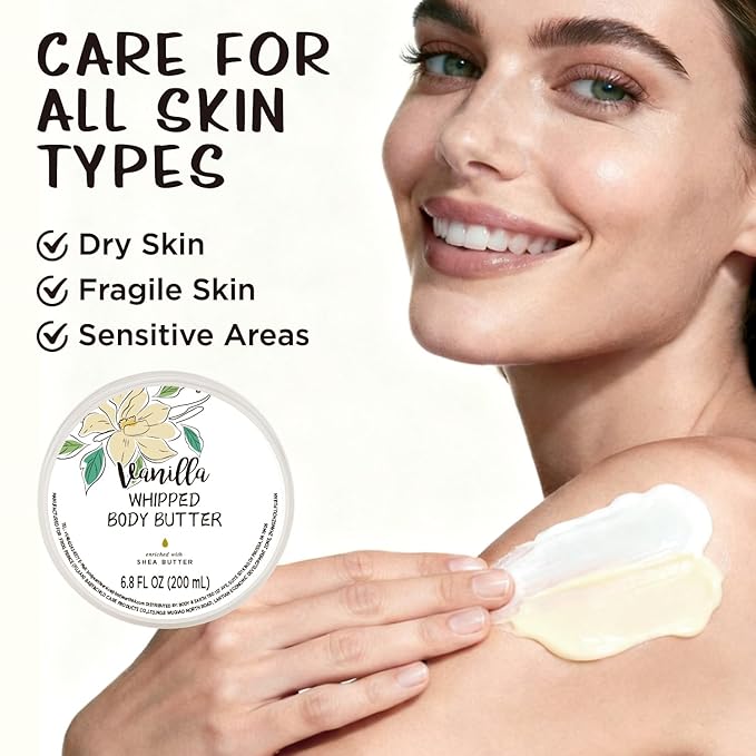 Embleaf Vanilla Whipped Body Butter, Shea Body Butter for Women Dry Skin, Natural Vanilla Lotion for Body Moisturizer-Deep Moisturizing and Softening-6.8 floz(200ml)