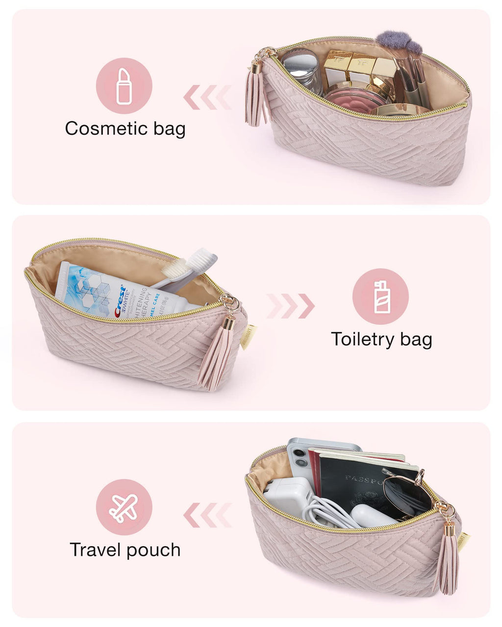 BAGSMART Small Makeup Bag with Tassel, Soft Cosmetic Pouch 8.7"