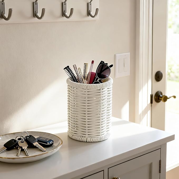 Dealpoli Rattan Jars, Cotton Pad Floss Jar Bathroom Vanity Desk Storage