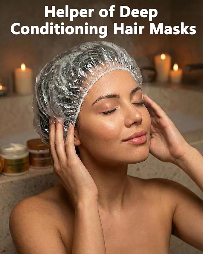 Aquior Shower Cap Disposable,30 PCS Bath Caps Large Thick Clear Waterproof Plastic Elastic Hair Bath Caps for Women Deep Conditioning Hair Care Hotel Travel Essentials Accessories Cleaning Supplies