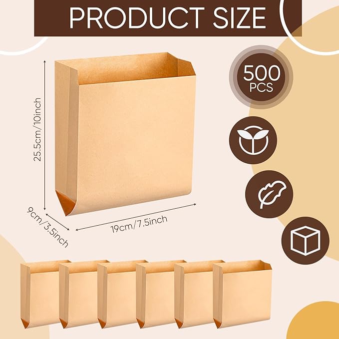 Waxed Kraft Feminine Hygiene Liner Bag, Business Restroom Bathroom Personal Dispensers 7.5 x 10" Waste Receptacle Paper Liners, Sanitary Napkin Disposal Bags, Kraft Bag (500 Pcs)