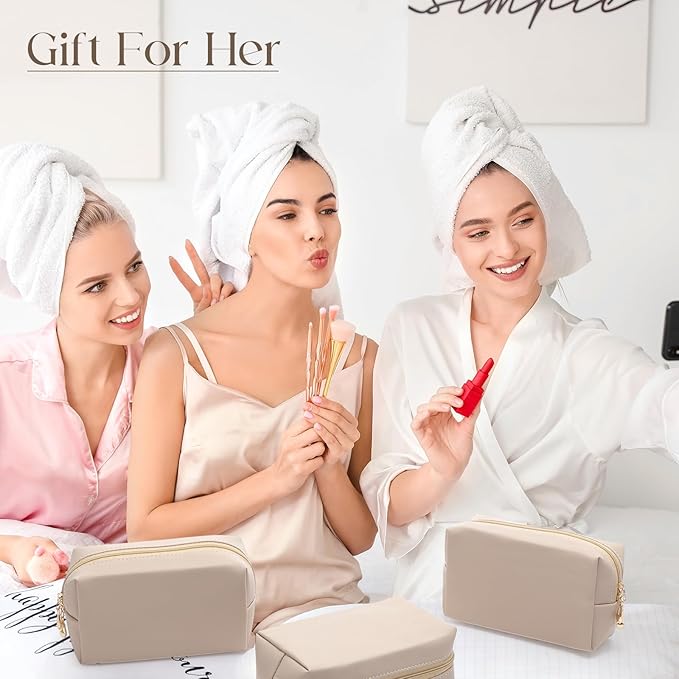 Kigeli Aesthetic Makeup Bags PU Leather Cosmetic Pouches Waterproof Plain Toiletry Bags Makeup Pouches Bulk for Women Party Gift Travel Storage Organizer(Nude Color,7.1 x 2.8 x 4.3 in)