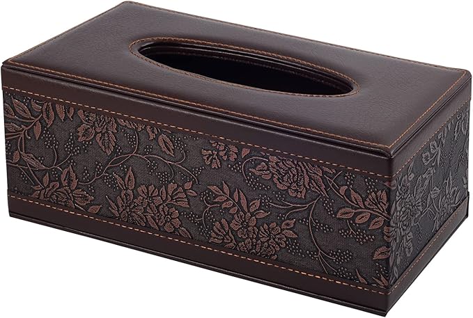 Antique PU Leather Tissue Box Holder Cover Rectangular Napkin Case Dispenser,Home Office Car Tissue Holder with Magnetic Bottom,Facial Tissue Organizer (Retro)