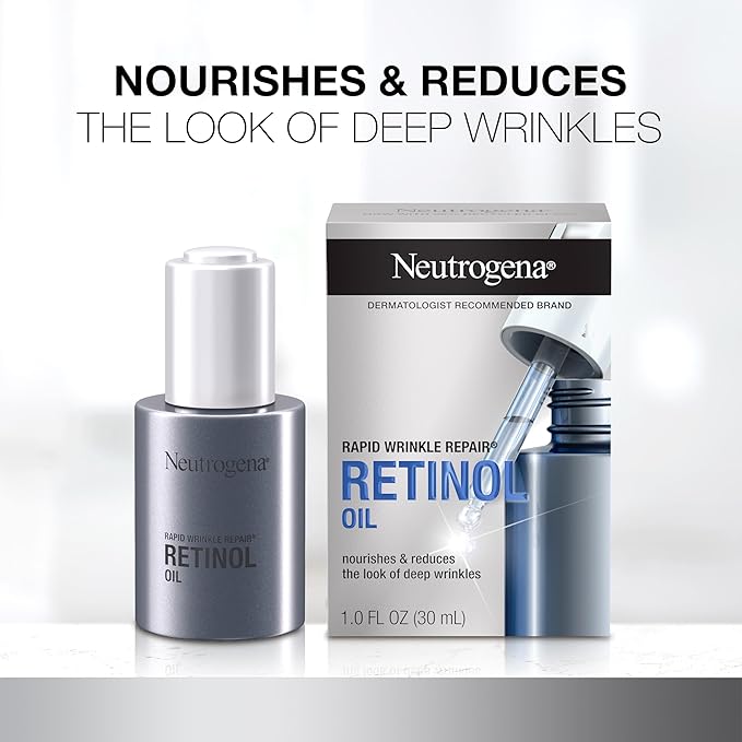 Neutrogena Rapid Wrinkle Repair Retinol Face Oil, Daily Anti-Aging Face Serum to Fight Fine Lines, Deep Wrinkles, & Dark Spots, 1.0 fl. oz,(Pack of 2)