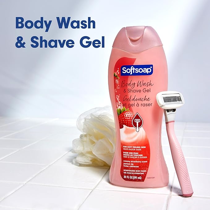 Softsoap Moisturizing Body Wash and Shave Gel, Helps Razor Glide, Creamy Strawberry Scent, 20 fl oz