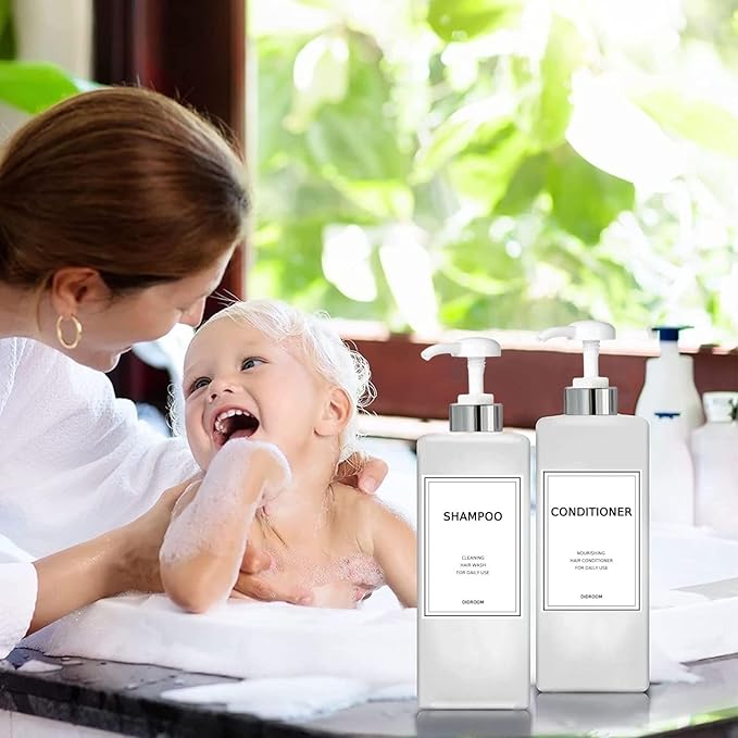 Modern Silver Shampoo and Conditioner Dispenser (21 oz, Pack of 3) Refillable Pump Bottle Set Empty Shower Plastic Bottles with Pump for Bathroom Body Wash Soap and Shower (Sliver&White)