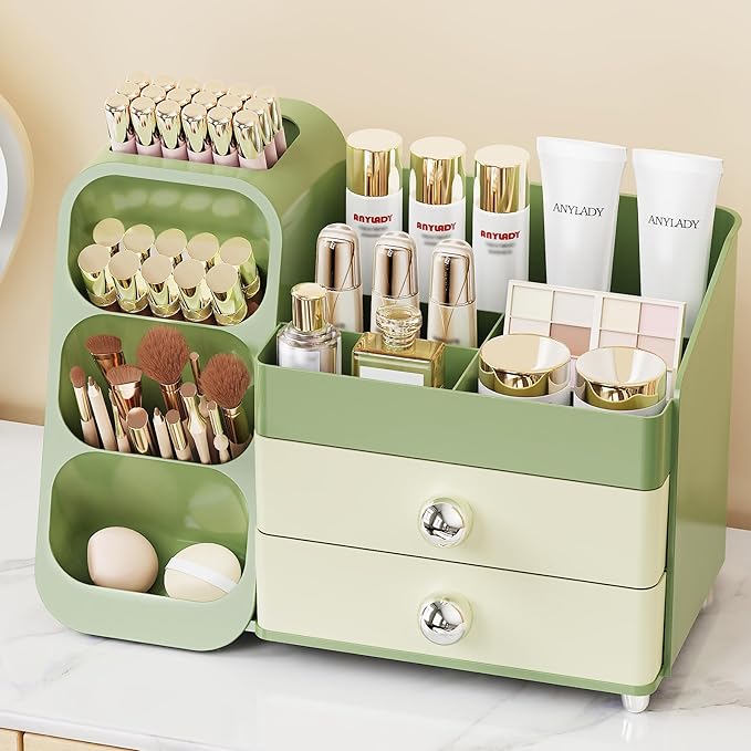 Anylady Large Capacity Makeup Organizer Countertop with Makeup Brush Holder for Vanity, Thickened Material, Bathroom Countertop Organizer Skin Care Perfumes Storage, Teen Girl Gifts for 13-25 Year