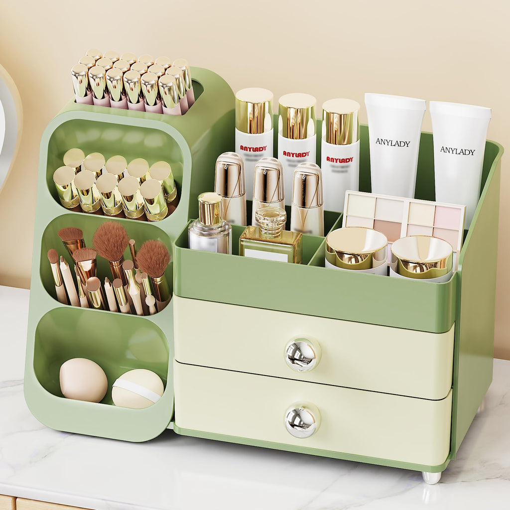 Anylady Large Capacity Makeup Organizer Countertop with Makeup Brush Holder for Vanity, Thickened Material, Bathroom Countertop Organizer Skin Care Perfumes Storage, Teen Girl Gifts for 13-25 Year