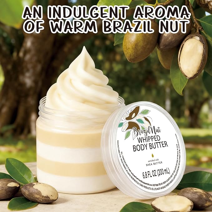 Embleaf Brazil Nut Whipped Body Butter, Shea Body Butter for Women Dry Skin, Natural Brazil Nut Lotion for Body Moisturizer-Deep Moisturizing and Softening-6.8 floz(200ml)