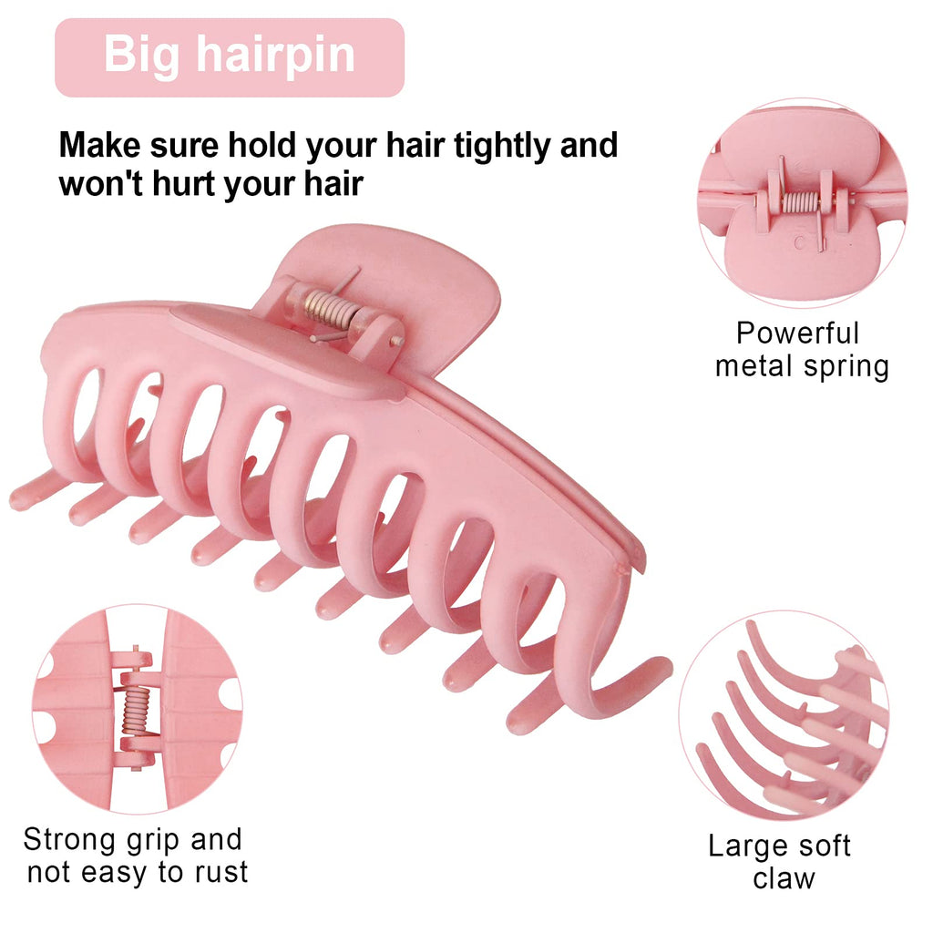 4 Pack Big Hair Claw Clips Nonslip Large Claw Clip for Women and Girls Hair,Strong Hold Grips Hair Accessories 4 Inch Pink)