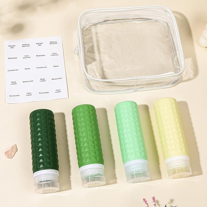 Firstfooby Travel Bottles for Toiletries, TSA Approved Travel Size Containers, Leak Proof Silicone Shampoo Bottles, Small Toiletry Containers with Clear Bag for Shampoo Conditioner Lotion