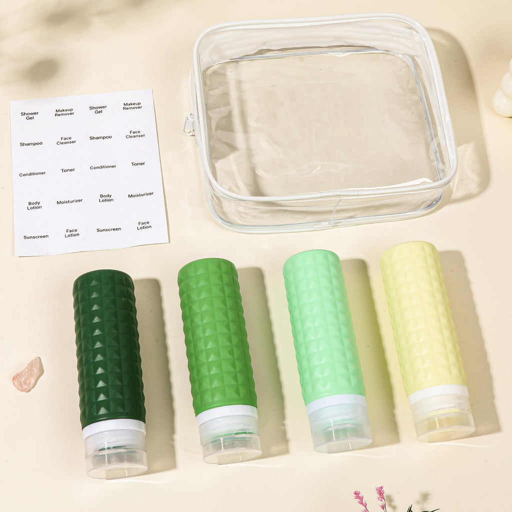 Firstfooby Travel Bottles for Toiletries, TSA Approved Travel Size Containers, Leak Proof Silicone Shampoo Bottles, Small Toiletry Containers with Clear Bag for Shampoo Conditioner Lotion