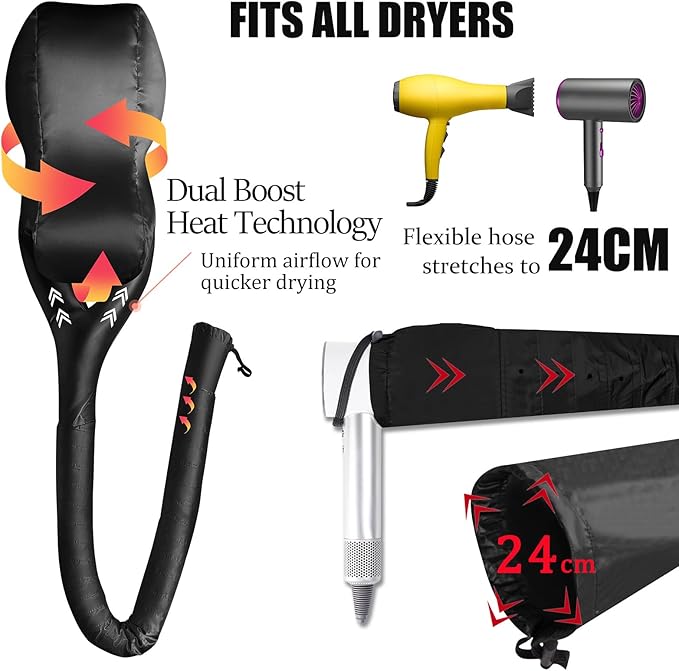 Bonnet Hair Dryer,Hooded Dryer Attachment,Hair Dryer Hooded Diffuser Cap for Curly,Speeds Up Drying Time,Safety Deep Conditioning,Styling,Curling At Home(Black)