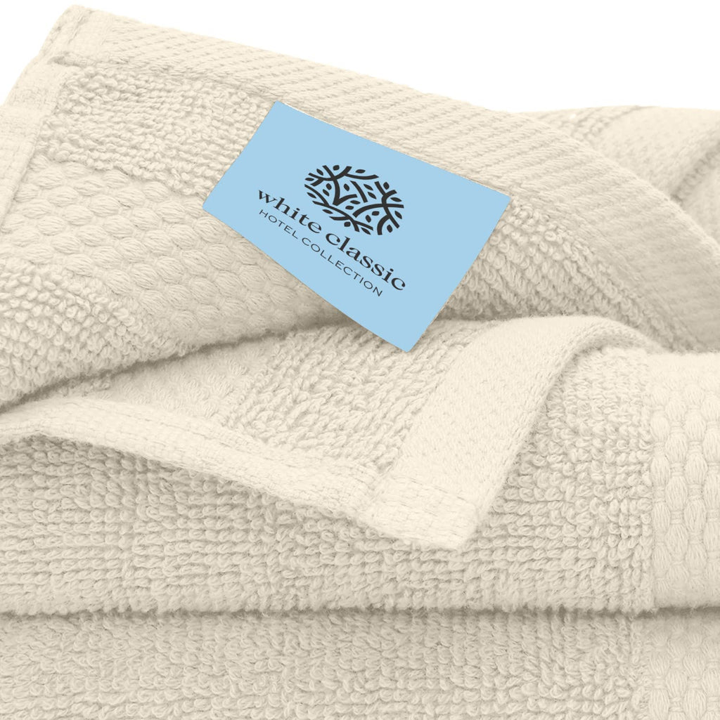 White Classic Luxury Cotton Washcloths 13x13 Inch - 650 GSM Turkish Cotton | Hotel, Spa, Bathroom Face Towel | 12 Pack, Ivory
