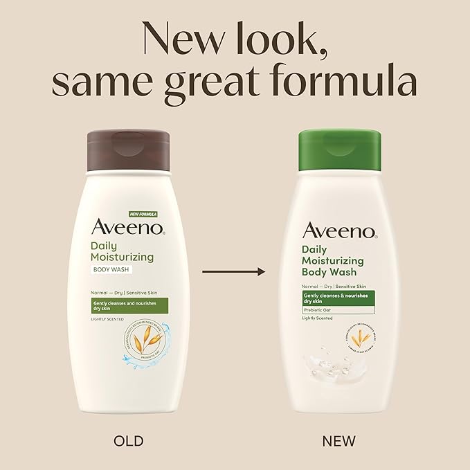 Aveeno Daily Moisturizing Body Wash for Normal to Dry Skin, Sensitive Skin Formula with Prebiotic Oat, Gently Cleanses & Nourishes Dry Skin, Lightly Scented Body Wash for Women and Men, 18 Fl Oz