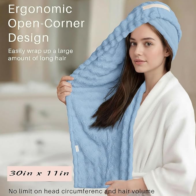 2-Pack Microfiber Hair dring Towel | 50% Faster Drying, Ultra Absorbent & Frizz Control | for Long/Curly Hair | 40 * 11" Large Size | Travel Gym Home Use(Bule,White)