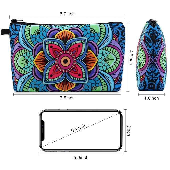 MAGEFY Small Makeup Bag, Portable Travel Cosmetic Bag Zipper Pouch Waterproof Makeup Pouch Multifunctional Small Bag for Women (1 pack, dark blue flower 0179)