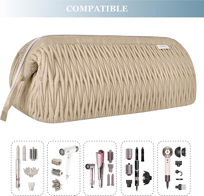 Leudes Dy son Travel Case for Shark Hair Dryer Airstraight Flex Style Hair Attachment Tool Organizer Accessories Air Wrap Flat Curling Iron Carrying Case (Latte Brown)