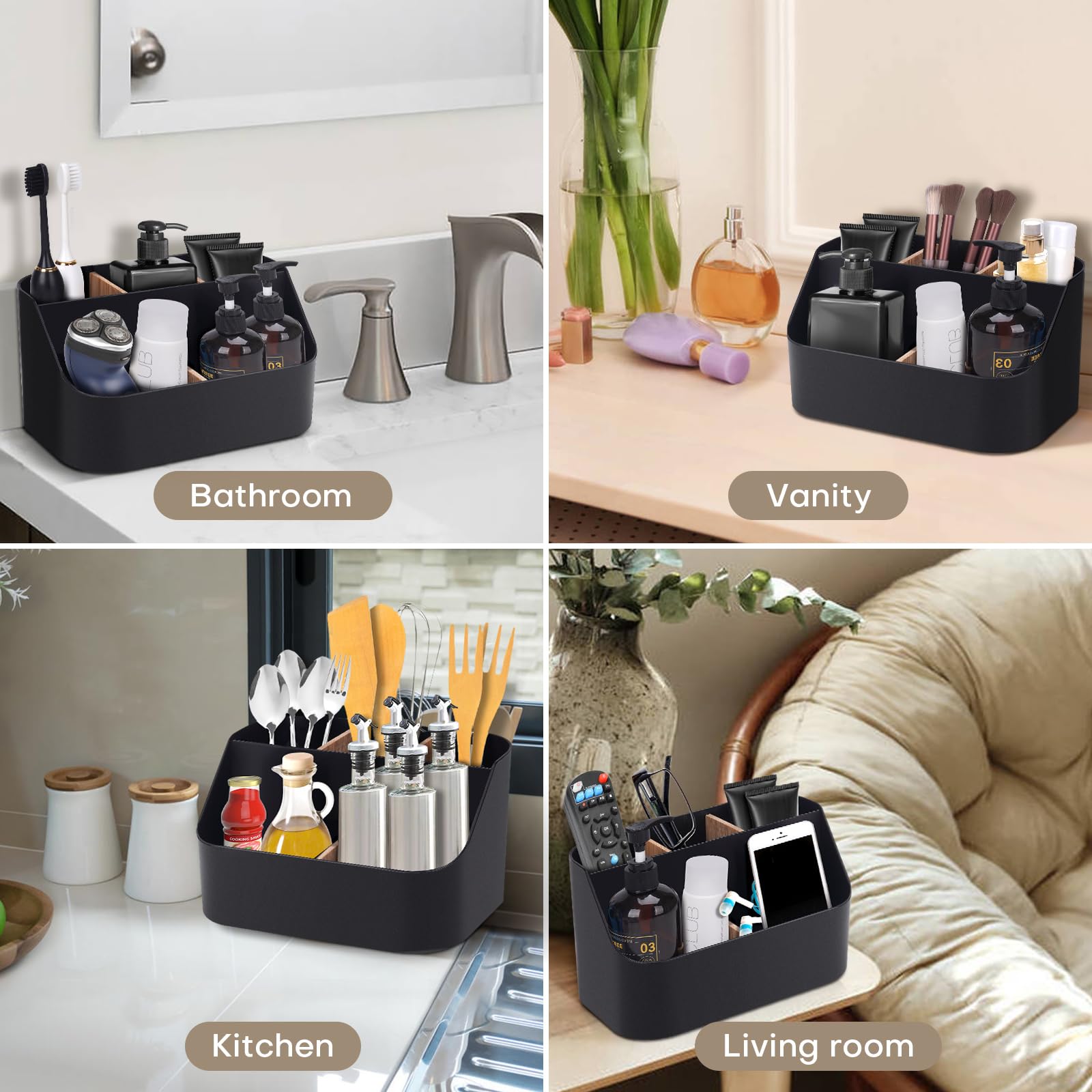 Ayswupt Electric Toothbrush Holders for Bathrooms,Black Tooth Brushing Holder,Toothpaste Organizer with Dividers,Bathroom Countertop Accessories Storage,Toothbrush Stand for Vanity Office Sink