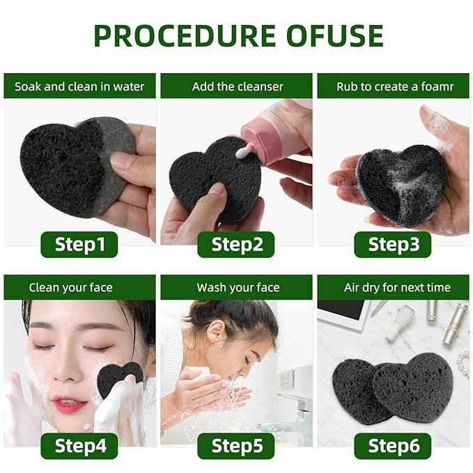 100-Count Compressed Facial Sponges for Estheticians Heart Shape Natural Cellulose Sponge Professional Cosmetic Spa Sponges for Face Cleansing, Massage, Pore Exfoliating, Mask, Makeup Removal, Black
